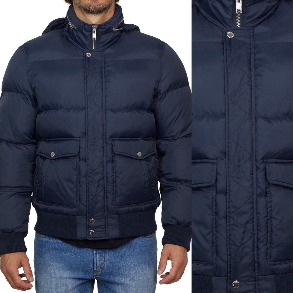 Slate & Stone Men’s Navy Blue RipStop Nylon Down Bomber Jacket Size Medi…